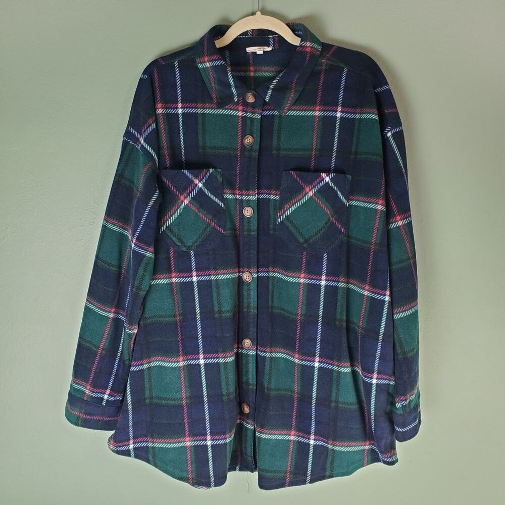Maurices Womens Multicolor Wilder Plaid Fleece Button Front Shacket Size 1X